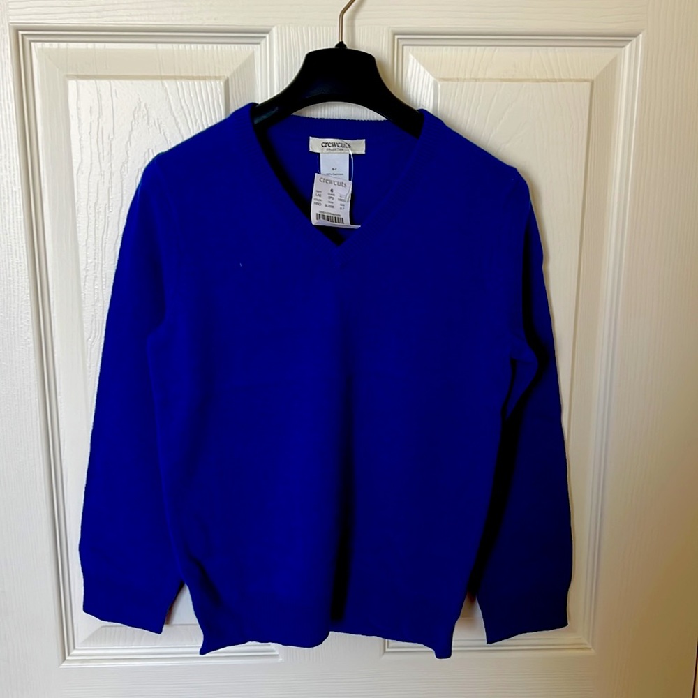 Jcrew brand new Kids' cashmere V neck royal blue  crewneck sweater size 4-5/6-7